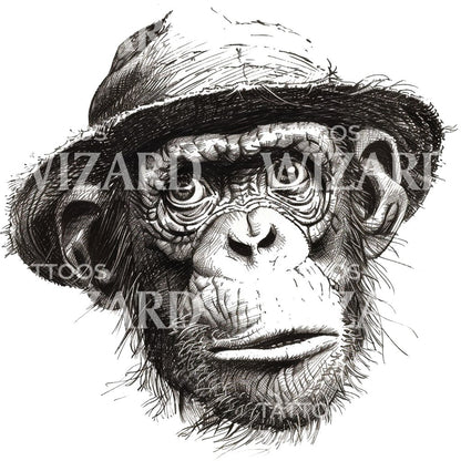 Cool Monkey In a Straw Hat Tattoo Idea