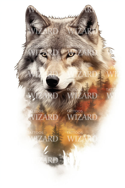 Cool Wolf in Neotraditional Style Tattoo Idea