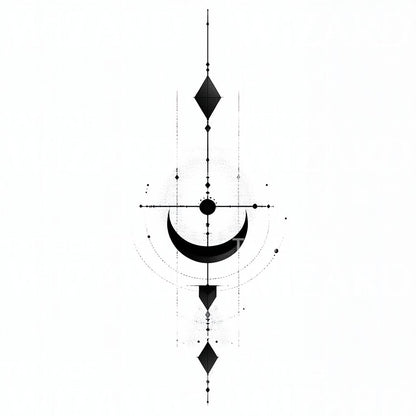 Crescent Moon with Abstract Lines Tattoo Design