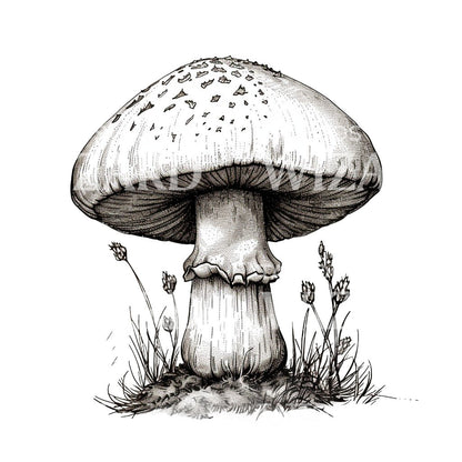 Cross-hatched Ink Mushroom Tattoo Idea