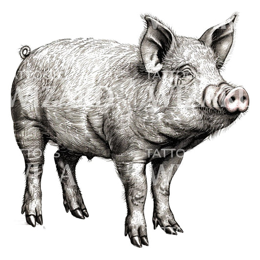 Cute Pig Sketch Drawing Tattoo Idea