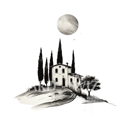 Cute Tuscany House Dream Tattoo Design