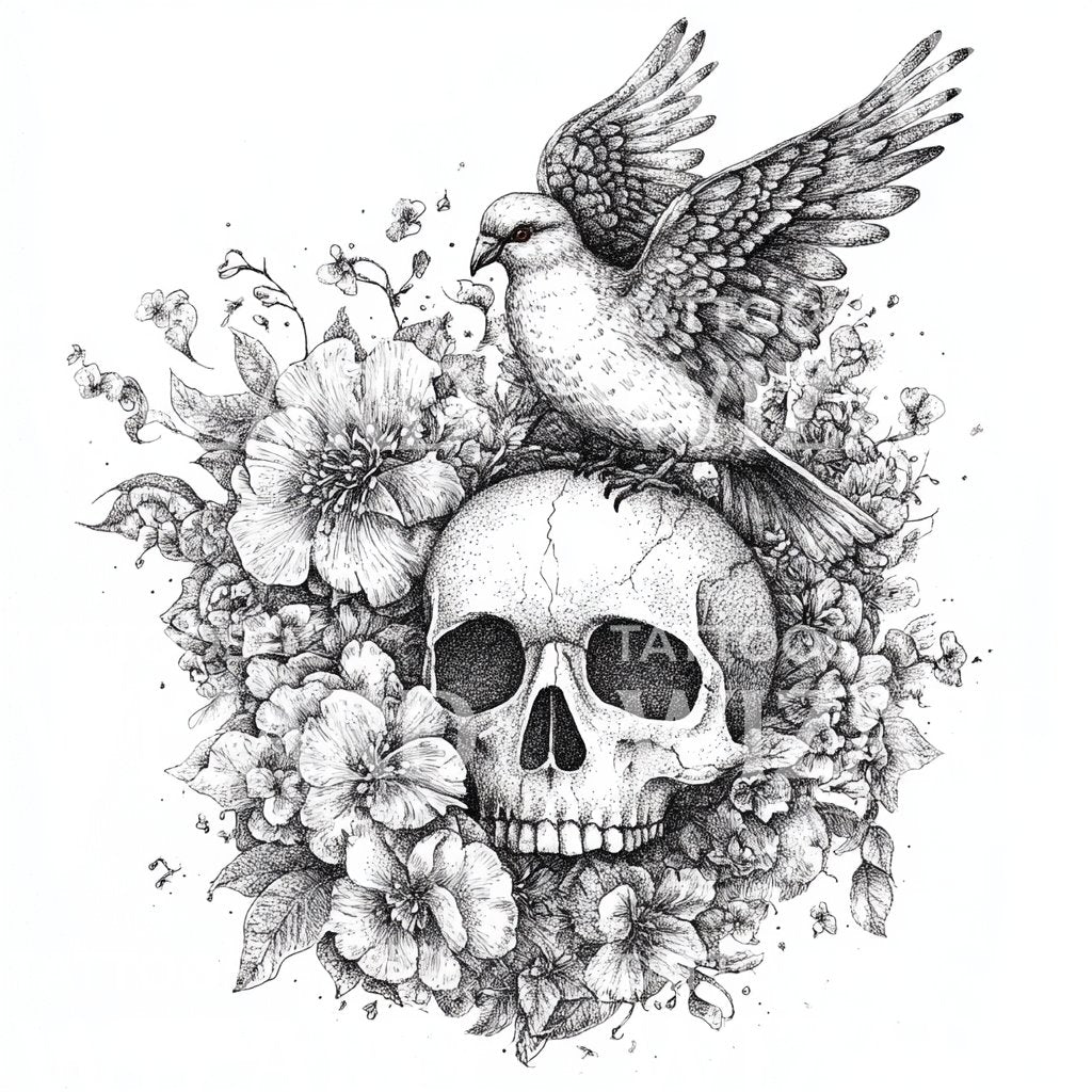 Death and Oblivion Skull Composition Tattoo Design