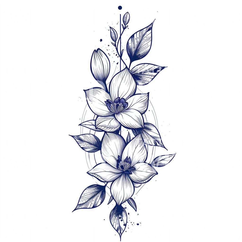 Delicate Floral Cluster Outline Tattoo Design