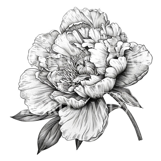 Delicate Peony Botanical Tattoo Idea