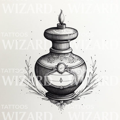 Elegant Inkwell with Ornamental Design Tattoo Design