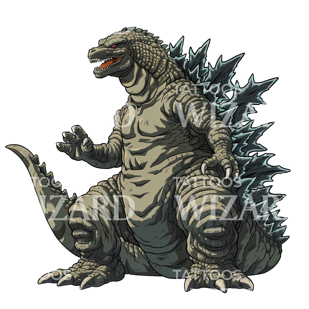 Fierce Godzilla Anime Tattoo Design – Tattoos Wizard Designs