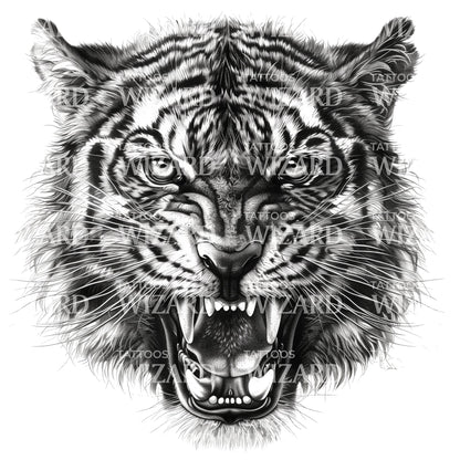 Fierce Menacing Tiger Face Tattoo Idea
