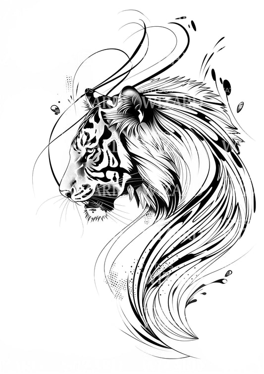 Fineline Tiger in Geometric Style Tattoo Idea