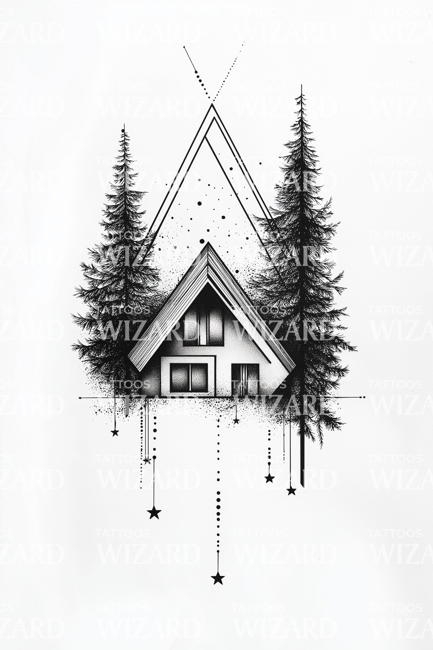 A Frame Pine Cabin Tattoo Design