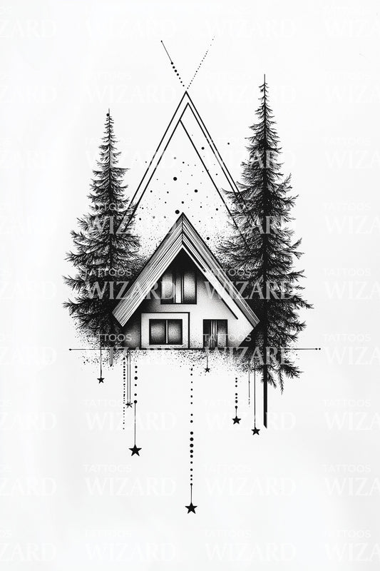 A Frame Pine Cabin Tattoo Design