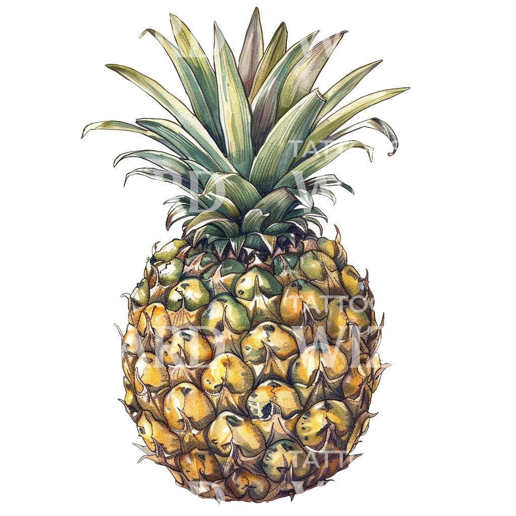 Fun Watercolor Pineapple Tattoo Idea