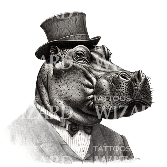 Gentleman Hippo Tattoo Idea