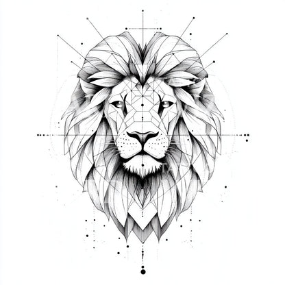 Geometric Lion Head in Minimalist Style Tattoo Design