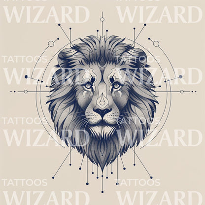 Geometric Lion Head of Strength Tattoo Design