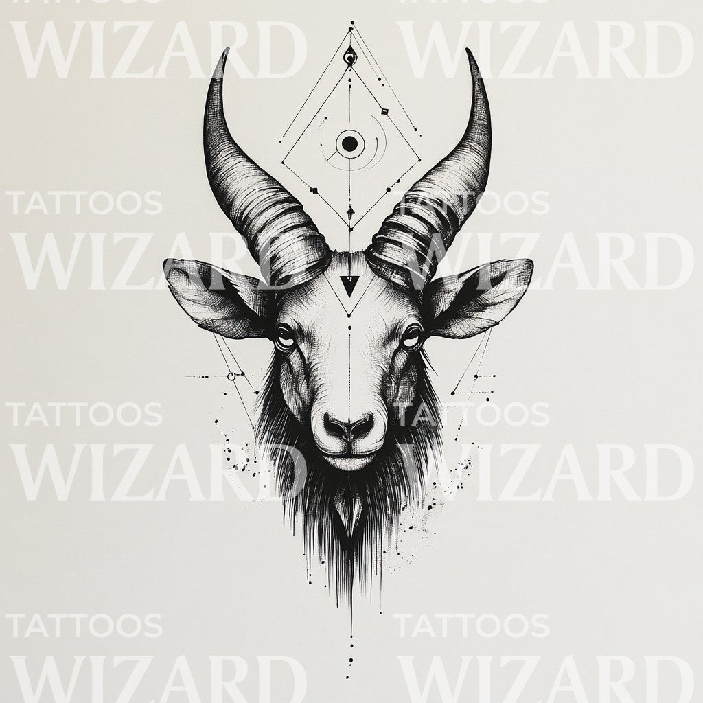 Goat Head with Minimalist Lines Tattoo Design