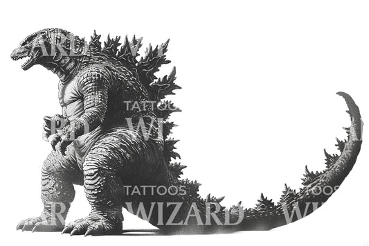 Godzilla Black & Grey Ink Tattoo Design