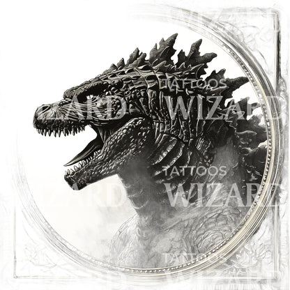 Godzilla Ornate Framing Closeup Tattoo Design