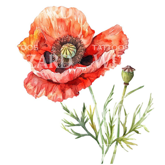 Gorgeous Watercolor Poppy Flower Tattoo Idea