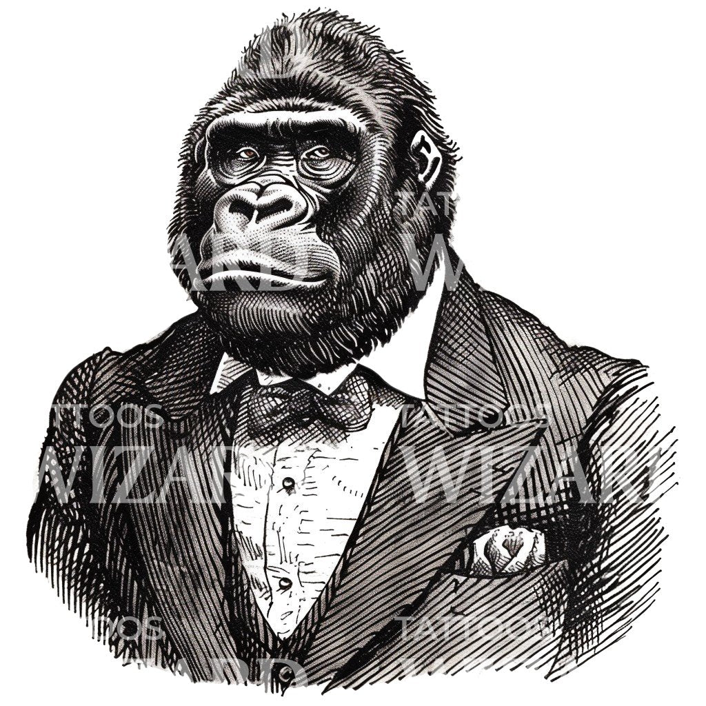 Gorilla Boss in Fancy Clothing Tattoo Idea