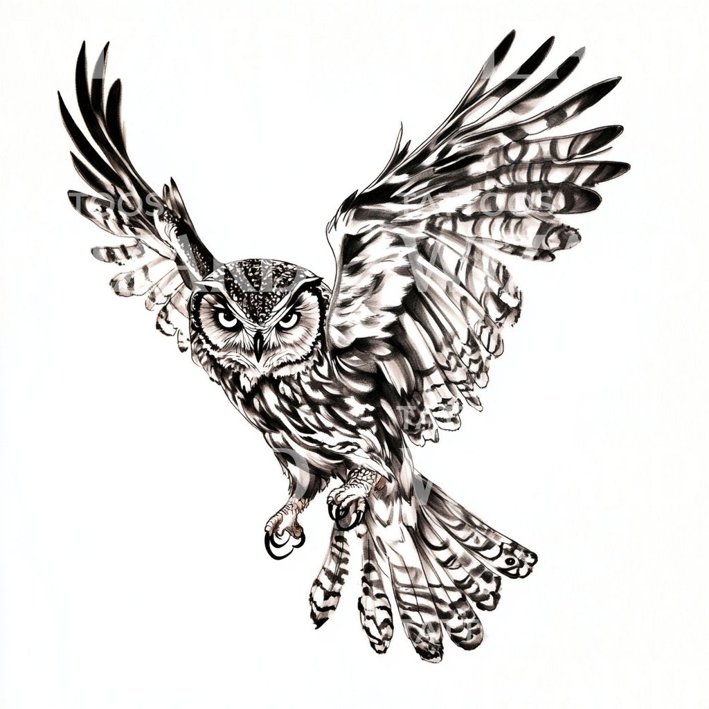 Hunting Owl Ready to Strike Tattoo Design