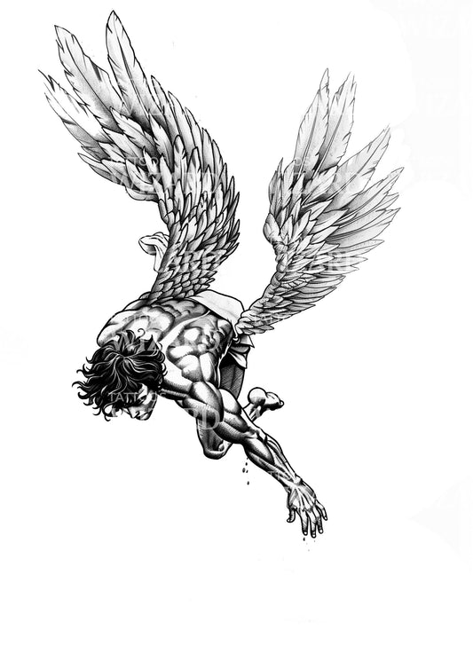 Icarus Falling off the Sky Tattoo Design