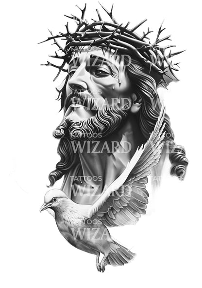 Jesus Forgiving with Dove Tattoo Idea