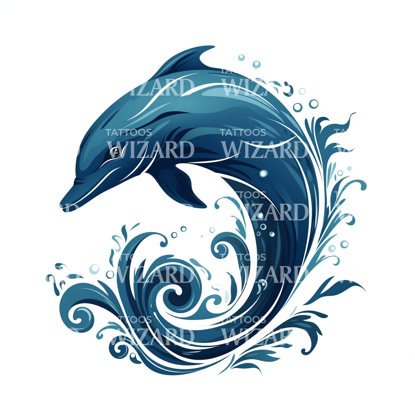 Jumping Dolphin Fusing with the Water Tattoo Design