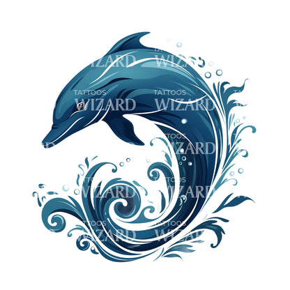Jumping Dolphin Fusing with the Water Tattoo Design