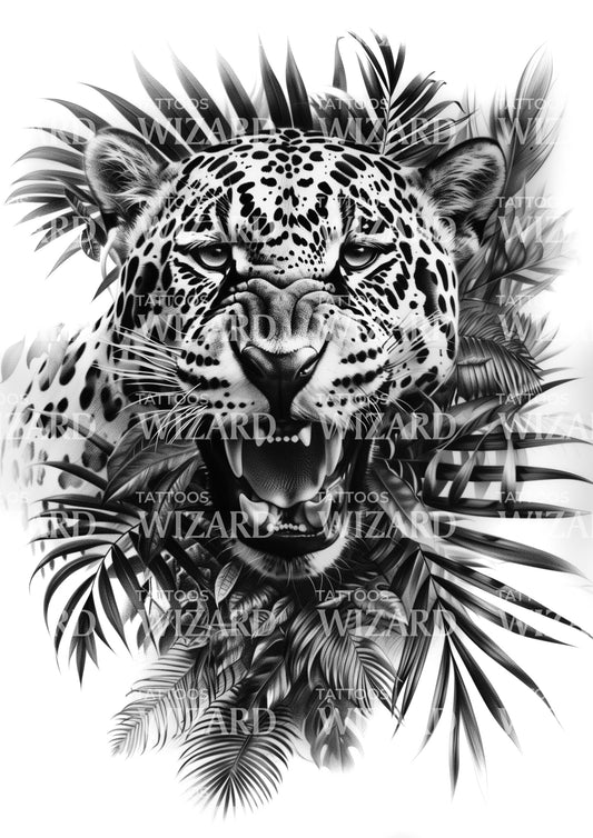 Leopard in Black & Grey True Predator Tattoo Design