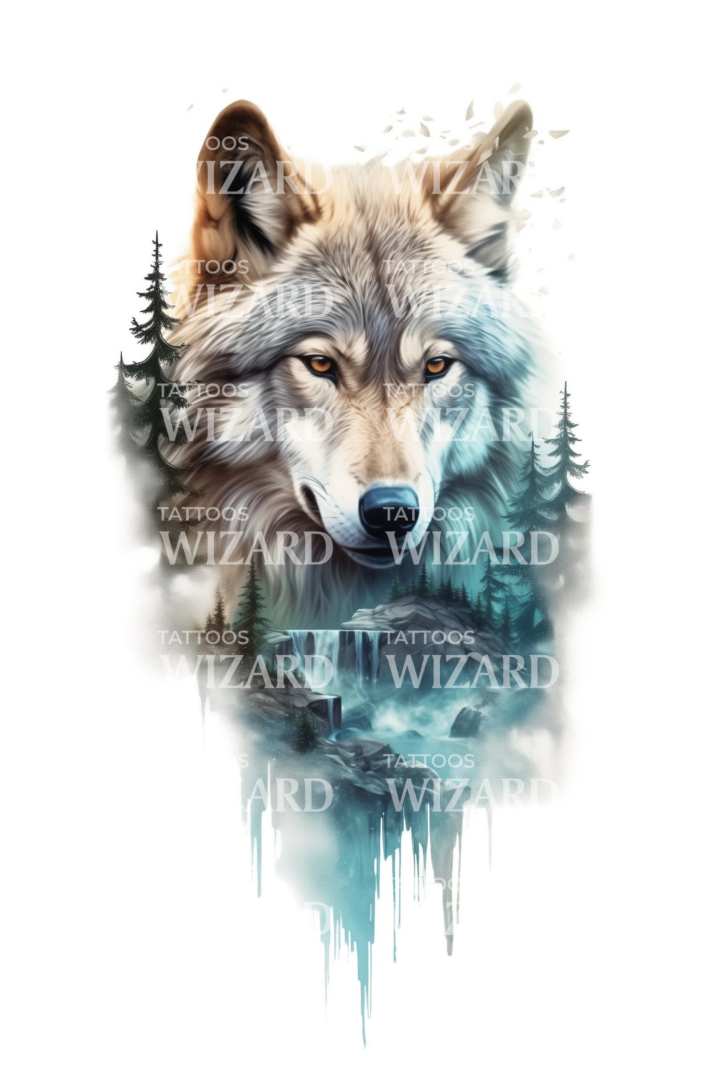 Lone Wolf in Watercolor Style Tattoo Idea