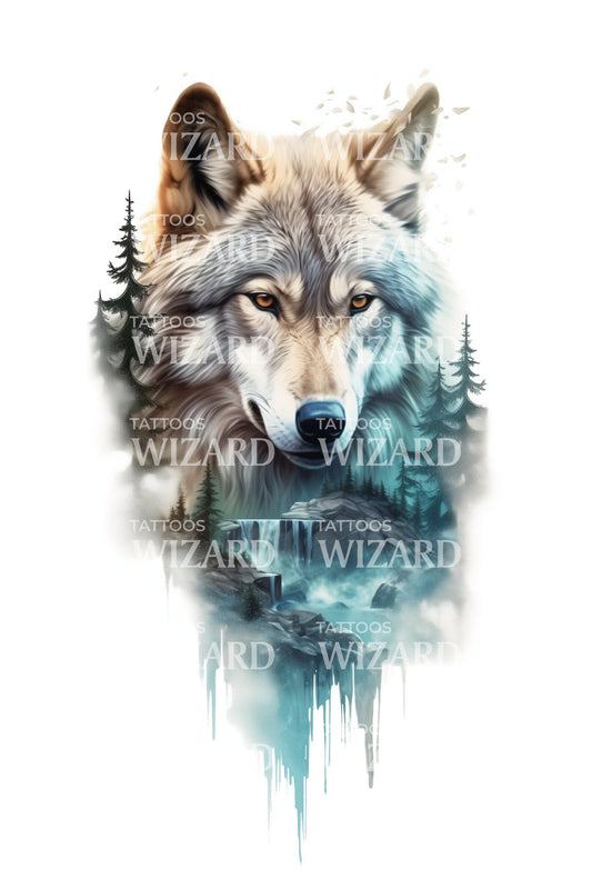 Lone Wolf in Watercolor Style Tattoo Idea