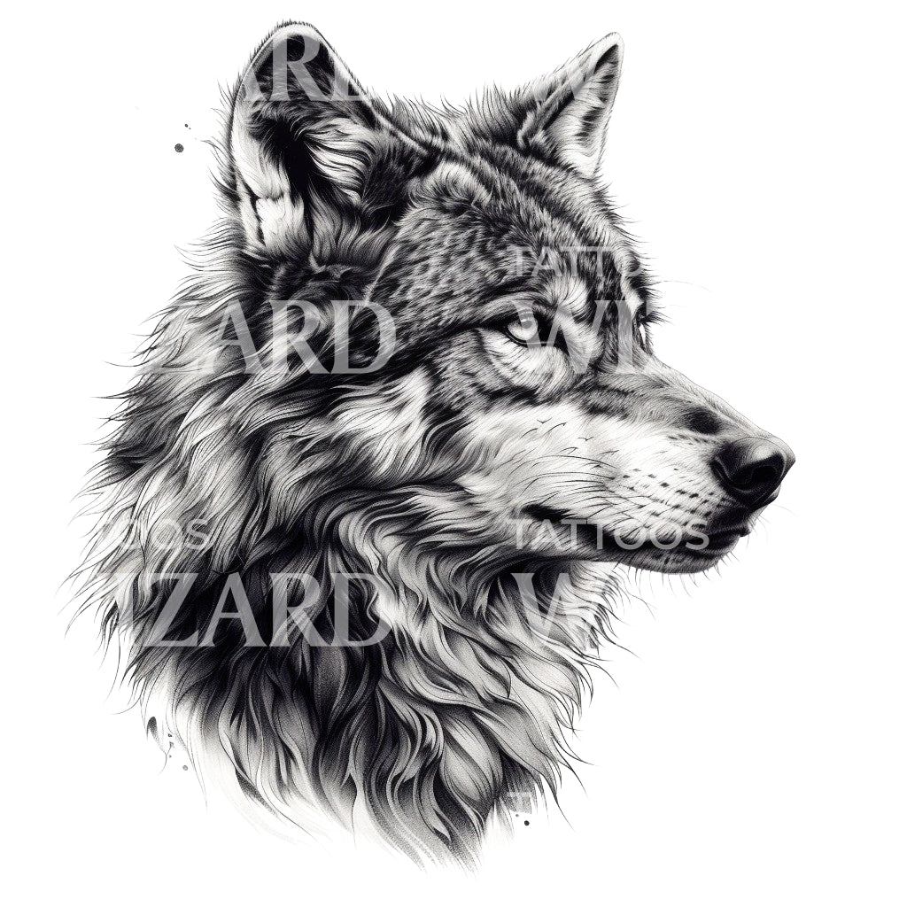 Majestic Grey Wolf Alpha Tattoo Design