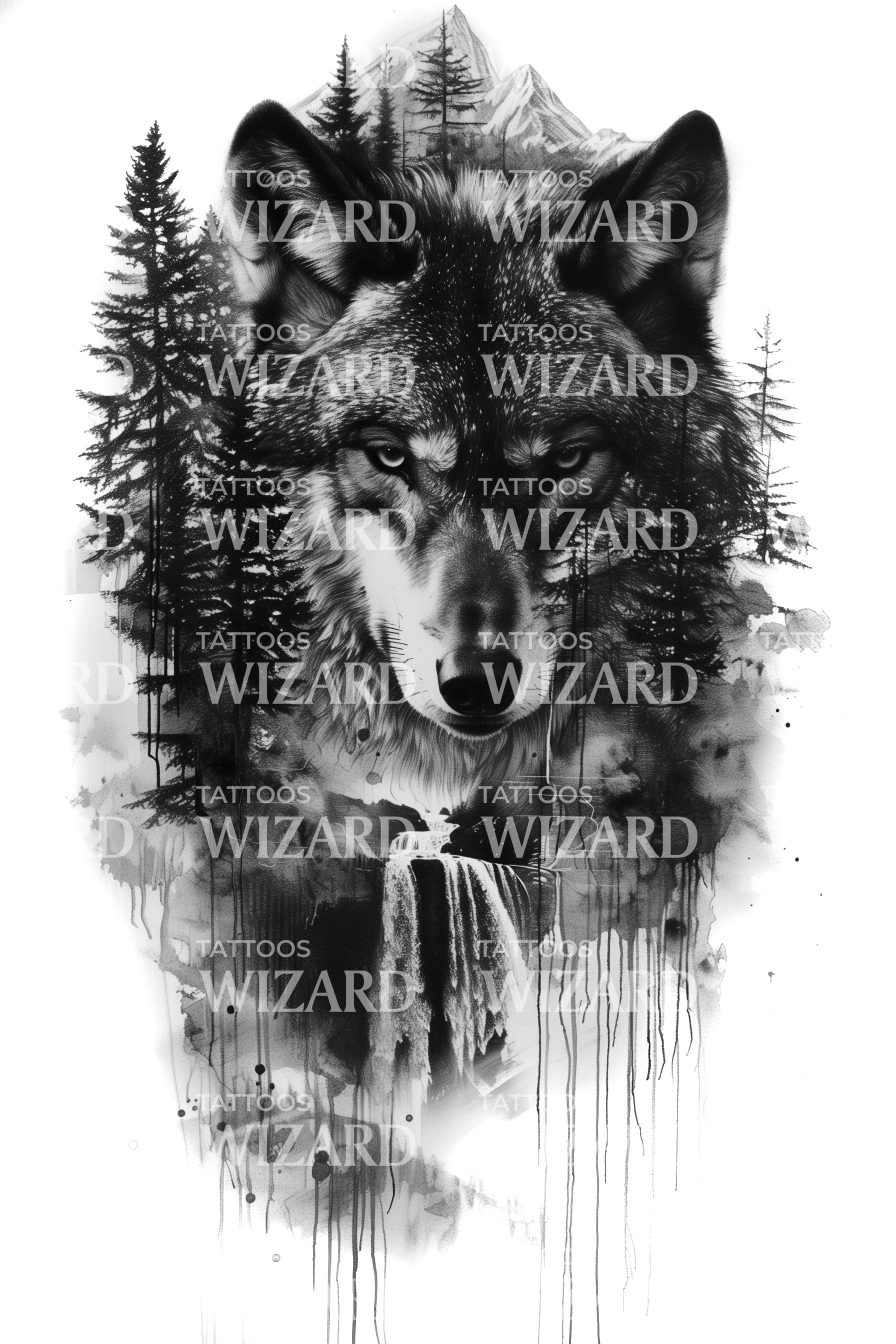 Majestic Wolf Among the Pines Tattoo Idea