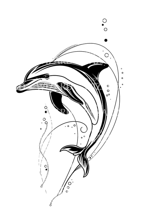 Minimalist Dolphin With Bubbles