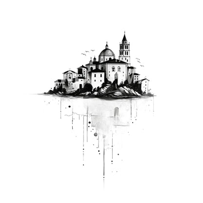 Minimalist Italian Village Tattoo Design