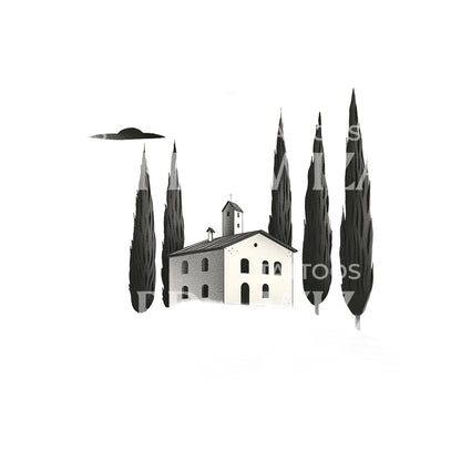Minimalist Tuscany Church Tattoo Design