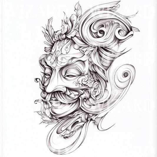 Mysterious Mask of Hidden Secrets Tattoo Design