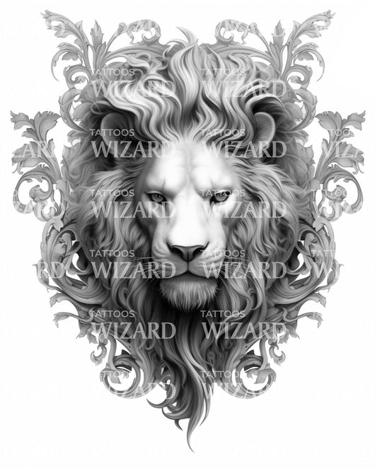 Mythological Lion in French Pattern Tattoo Design