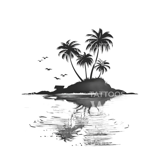Palmtree Island Minimalist Tattoo Design