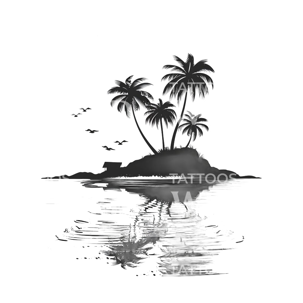 Palmtree Island Minimalist Tattoo Design