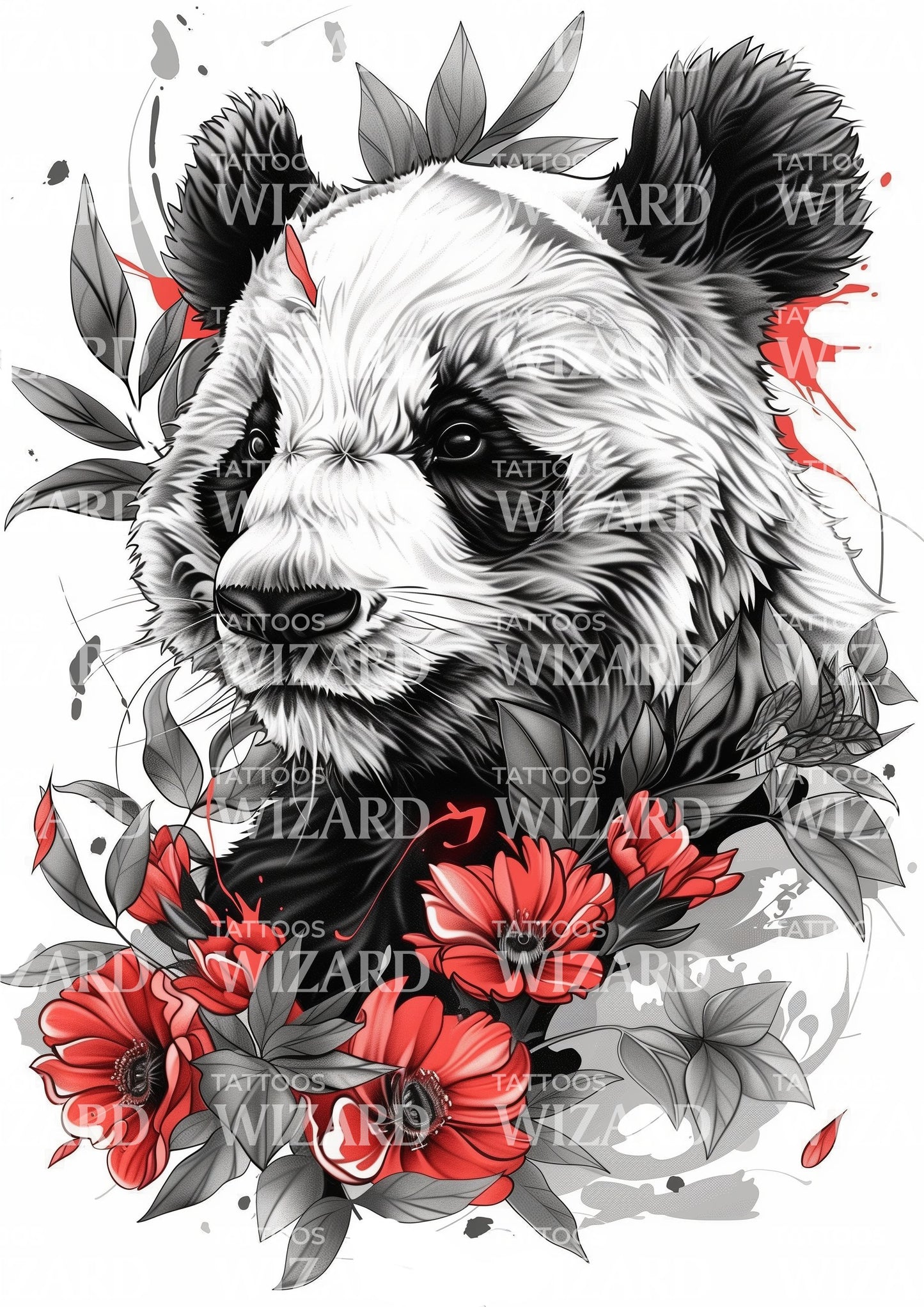 Panda Flowers Illustration Tattoo Idea