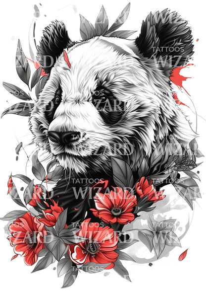 Panda Flowers Illustration Tattoo Idea