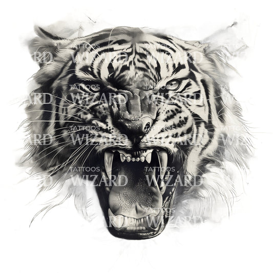Powerful Roaring Tiger Face Tattoo Idea
