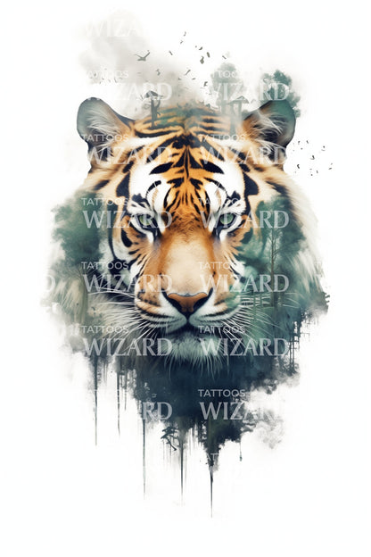 Powerful Tiger Composition Tattoo Idea
