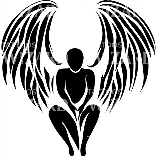 Praying Angel Simple Silhouette Tattoo Design