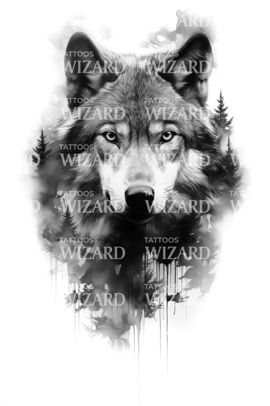 Predator Wolf in Natural Landscape Tattoo Idea