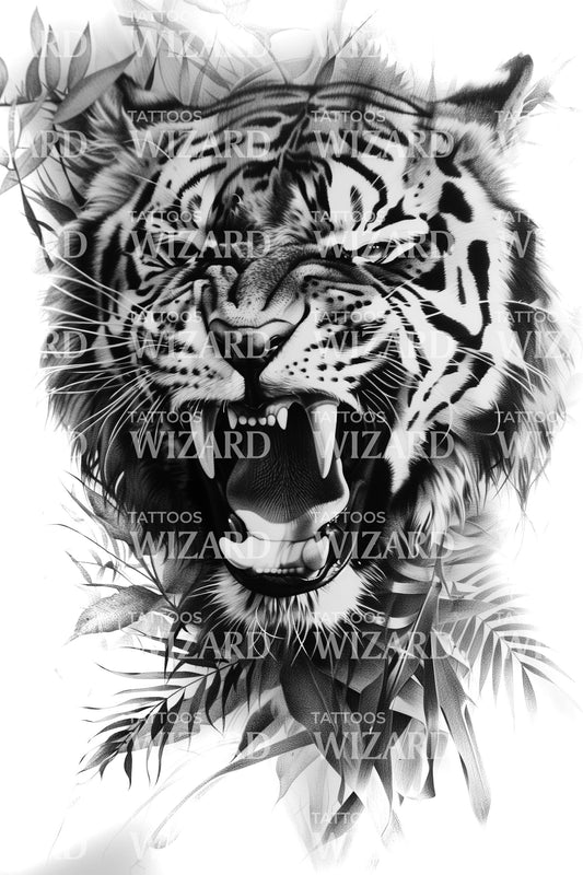 Realistic Tiger Screaming Tattoo Design