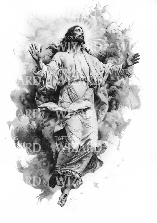 Ressurection of Jesus in Black & Grey Tattoo Idea