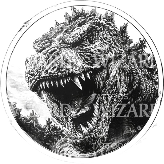 Roaring Godzilla Fierce Face Tattoo Design